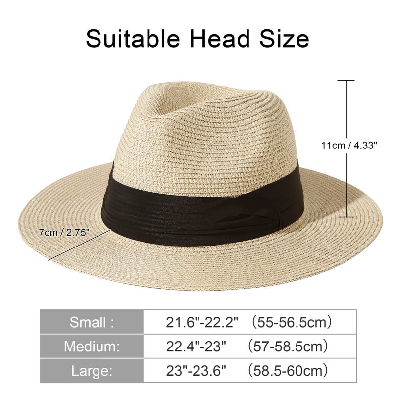 Lanzom Summer Beach Sun Hats for Men Women Foldable Floppy Travel Packable Staw Hat, Wide Brim Hat (Style B-Beige, Medium Size:Fit for 22.5"-23") - Image 3